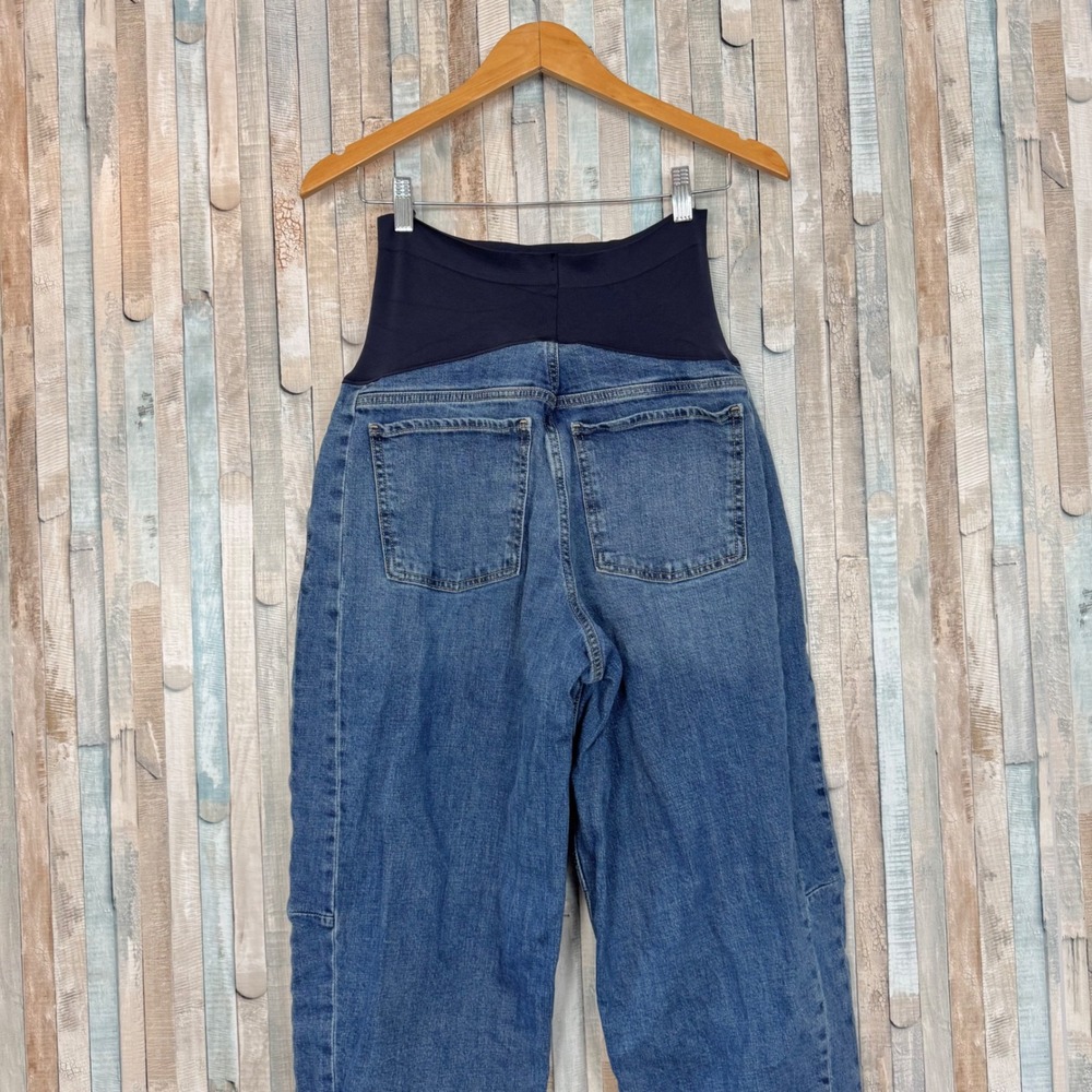 Old Navy Maternity Full Panel Waistband Barrel Leg Ankle Jeans Blue Denim 12 - Picture 4 of 12